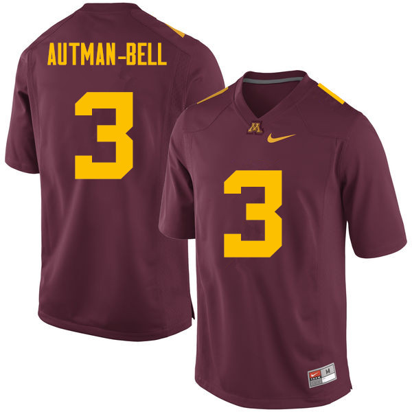 Men #3 Chris Autman-Bell Minnesota Golden Gophers College Football Jerseys Sale-Maroon